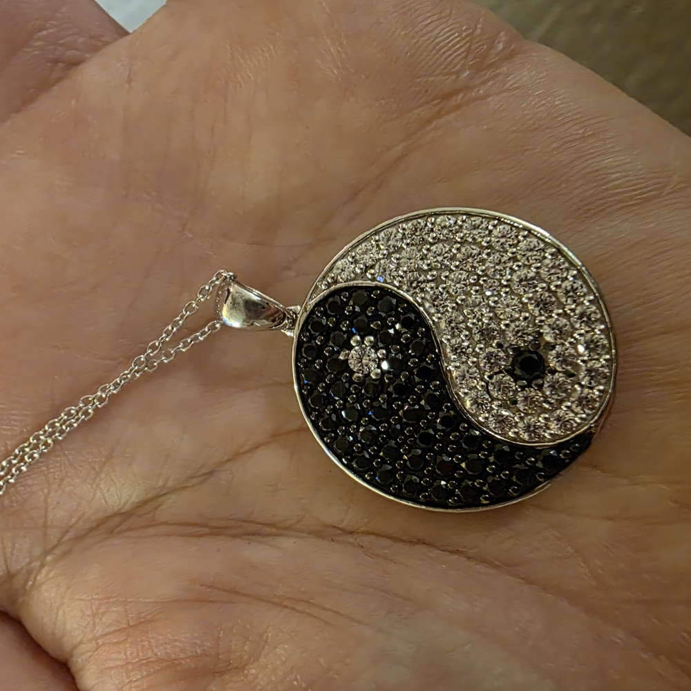 Ross-Simons Yin Yang Crystal Necklace In Sterling Silver